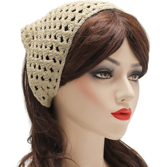 Women Cotton Triangle Head Scarf Handmade Crochet Hair Bandanas for Summer main image 5